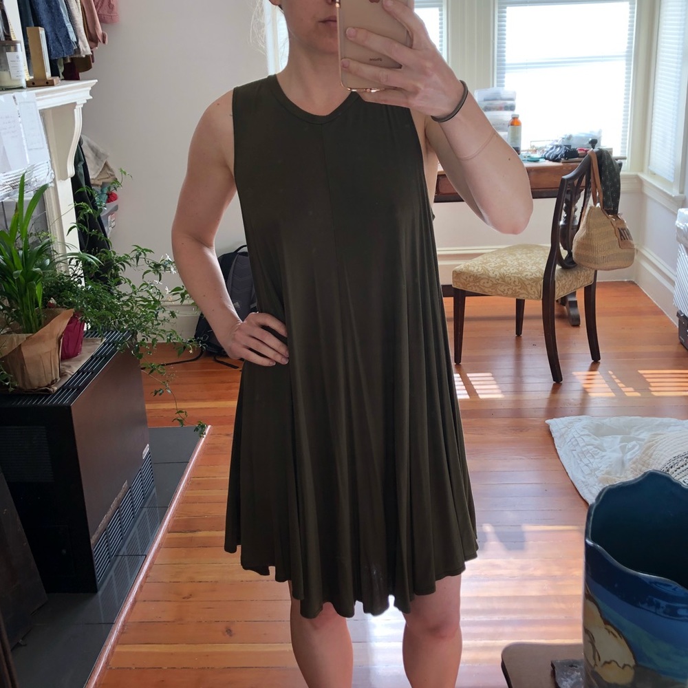 Olive green flowing Jersey tank dress